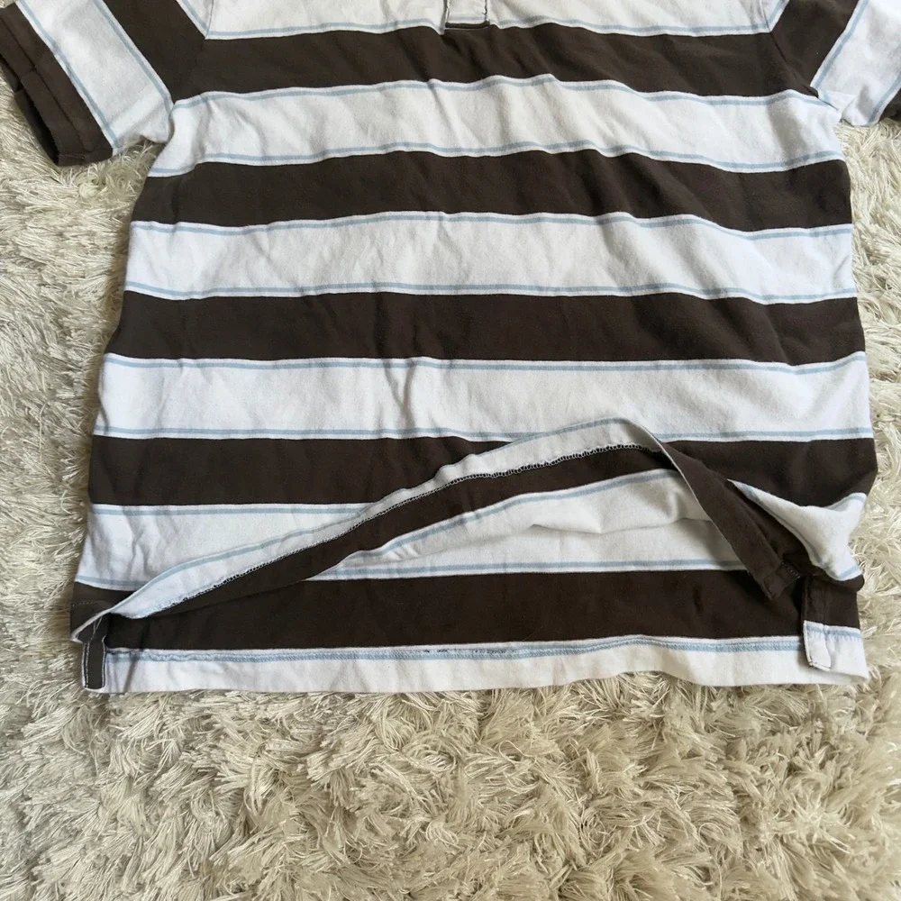 Mossimo Striped Polo Shirt Mens XL Brown Blue Cotton Athletic Fit Short Sleeve